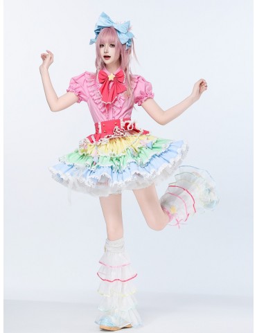 Jupe haute Pinkie Pie My Little Pony à volants arc-en-ciel avec chaîne