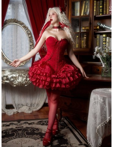 Jupe gothique lolita à volants et cordon de serrage
