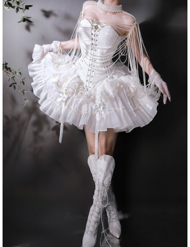 Jupe gothique Lolita à volants et cordon de serrage