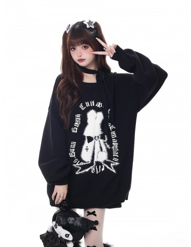 Pull à manches longues avec motif lapin et nœuds papillon