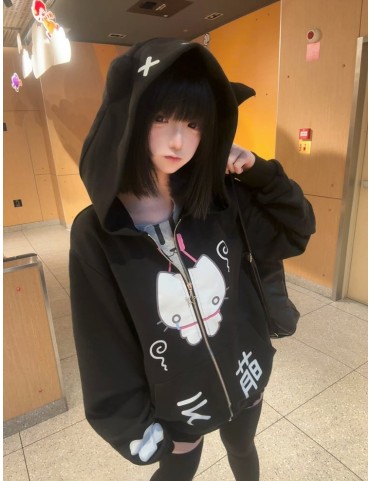 Sweat à capuche avec oreilles de chat et motif chaton