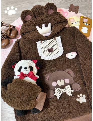 Sweat à capuche en polaire douce avec design bib, oreilles d'ours et p