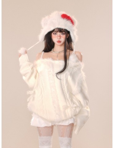 Pull blanc épaules dénudées avec nœud