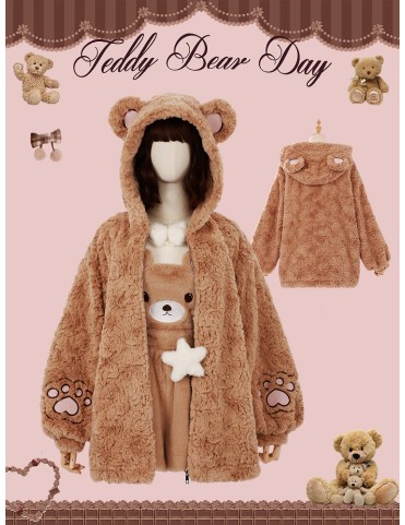 Veste doudoune marron avec capuche oreilles pour fille/femme