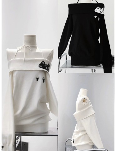 Pull débardeur brodé motif chat