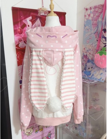 Sweat à pois rose / gris avec grandes oreilles d'bunny rayées