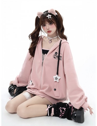 Veste polaire à capuche rose avec cordon de serrage à breloque étoile