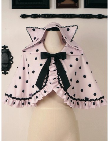 Cape à capuche Pink Lolita à pois avec oreilles de chat