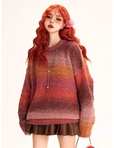 Pull à col rond dégradé rose et rouge - Ambiance ludique