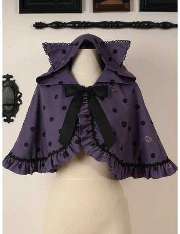 Cape à capuche à pois Purple Lolita avec oreilles de chat