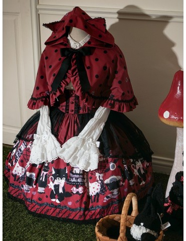 Cape à capuche à pois rouge Lolita avec oreilles de chat