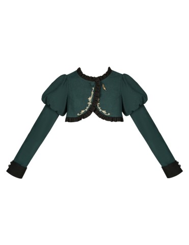 Haut court Green Juliette à manches longues et broderie dorée