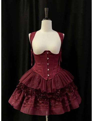 Corset jacquard rouge à armatures avec bretelles amovibles
