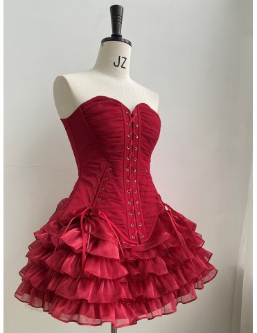 Corset Lolita gothique à lacets rouges