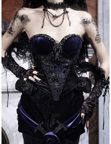 Corset gothique romantique en velours noir et violet