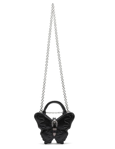 Sac bandoulière noir Papillon en métal et PU