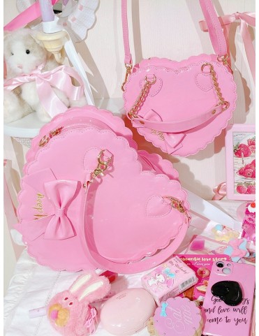 Sac Barbie Pink Sweet Lolita en cuir PU - Coeur et nœuds