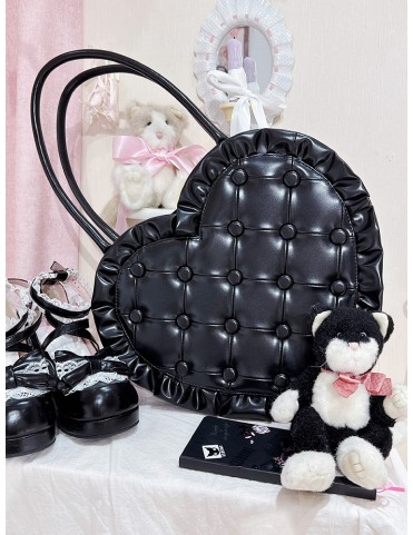 Sac à main cœur matelassé avec volants en dentelle – Sac à bandoulière
