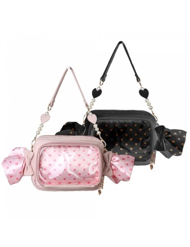 Sac Ita à motifs pois et cœur - Noir/Rose