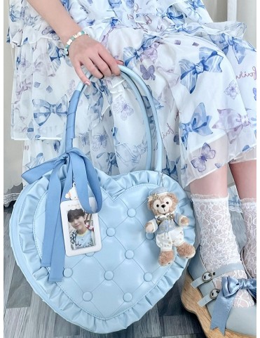 Sac à main bleu en forme de cœur Lolita avec matelassage diamanté et v