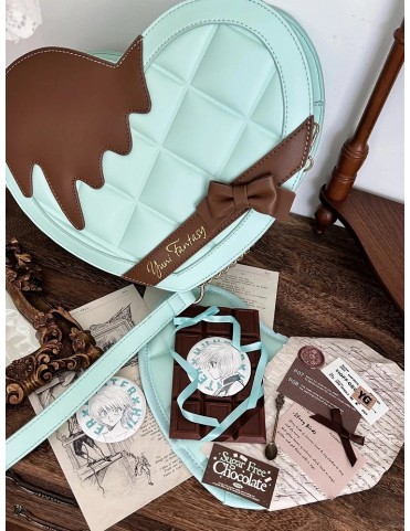 Sac Ita en PU vert en forme de cœur avec nœud