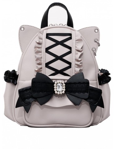 Sac à dos Chat avec Oreilles et Nœud à Perles et Strass