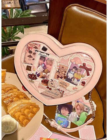 Sac cœur rose avec bandoulière ajustable