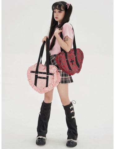Sac bandoulière cœur à volants rose/rouge