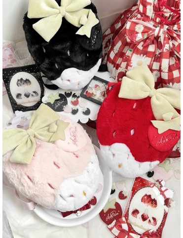 Sac à dos fraise en peluche rouge / rose / noir, convertible en bandou