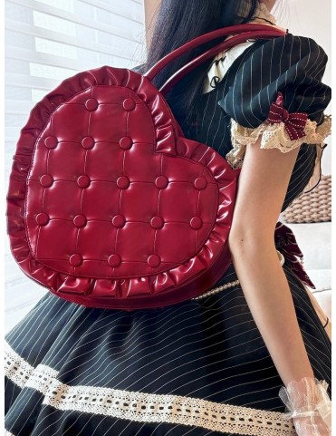 Sac Lolita matelassé rouge en PU avec garniture à volants