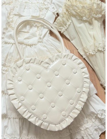Sac à main Lolita blanc en forme de cœur matelassé avec bordure à vola