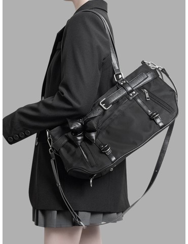 Sac cabas moyen en nylon noir avec ceinture