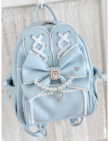 Sac à dos bleu en PU avec détails oreilles de lapin, design croisé et