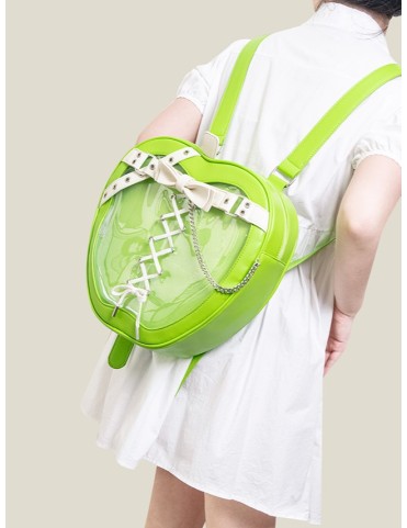 Sac à dos Ita en forme de pomme verte avec ceinture et nœuds blancs