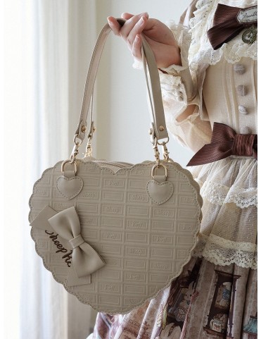 Sac cœur 3-Way en PU gris cendré avec motifs chocolat et nœuds