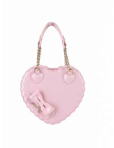 Sac à main Lolita rose mat avec nœud et broderie cœur