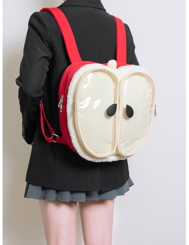 Sac à dos Kawaii en forme de pomme rouge avec bordure en peluche