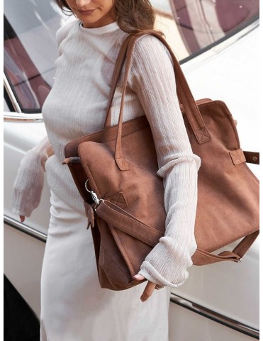 Sac cabas marron à fermeture éclair et design porté épaule