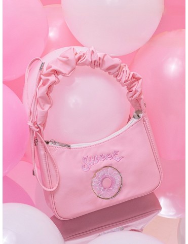 Sac bandoulière et épaule rose avec broderie donut et motif lettres