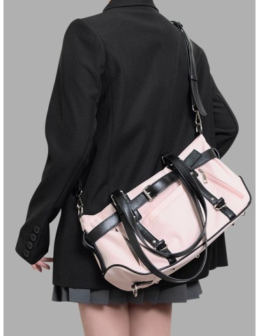 Sac cabas en nylon rose moyen avec détails de ceinture
