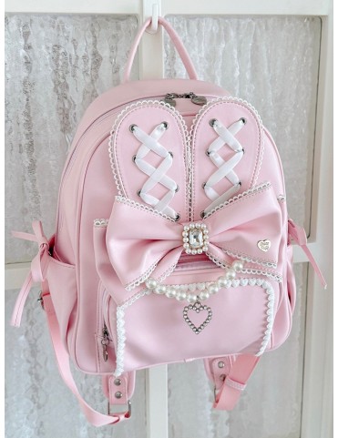 Sac à dos Lolita rose en cuir synthétique - Décor oreilles de lapin, B