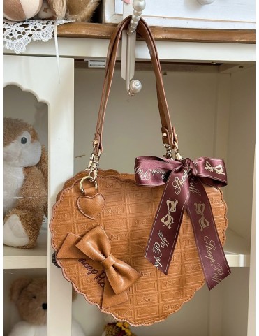 Sac cœur marron clair style Lolita à porter à la main, à l'épaule ou e