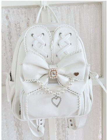 Sac à dos blanc Sweet Lolita - Accents oreilles de lapin et nœud perlé
