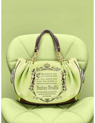 Sac cabas brodé vintage vert gothique avec chaîne