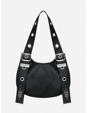 Sac fourre-tout noir croissant vintage avec bandoulière ajustable - St