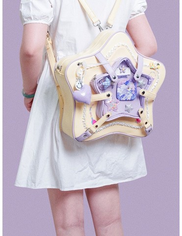 Sac Ita Double Face Étoilé Jaune et Violet, Style Kawaii