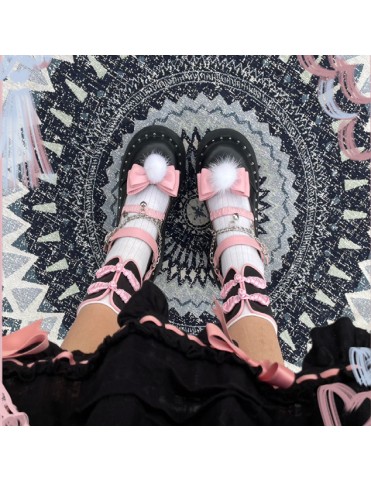 Plateformes Noeuds Cœur Noir et Rose Style Qi
