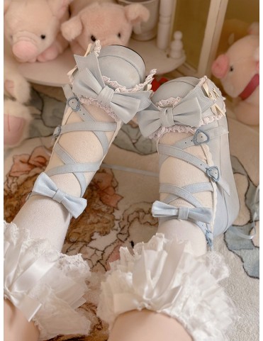 Plateformes 6.5CM avec nœud papillon oreilles de lapin et motif croisé