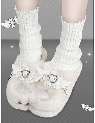 Pantoufles blanches décorées Cross Wings, plateforme punk hiver