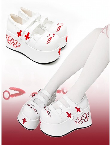 Plateformes Velcro Chat Pleureur et Broderie Rouge et Blanche